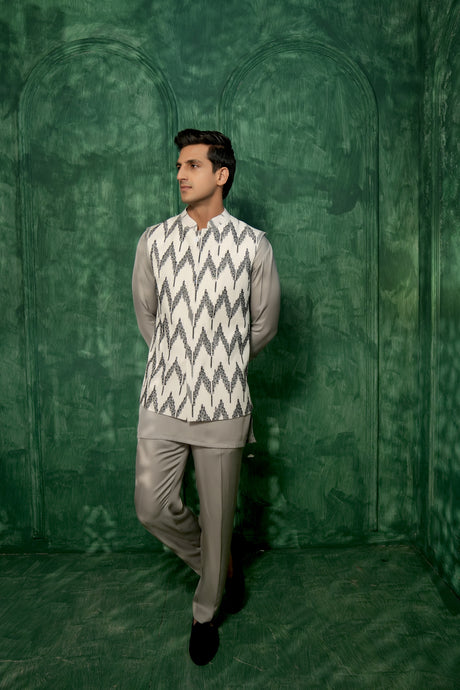White Ikat Bandi Set
