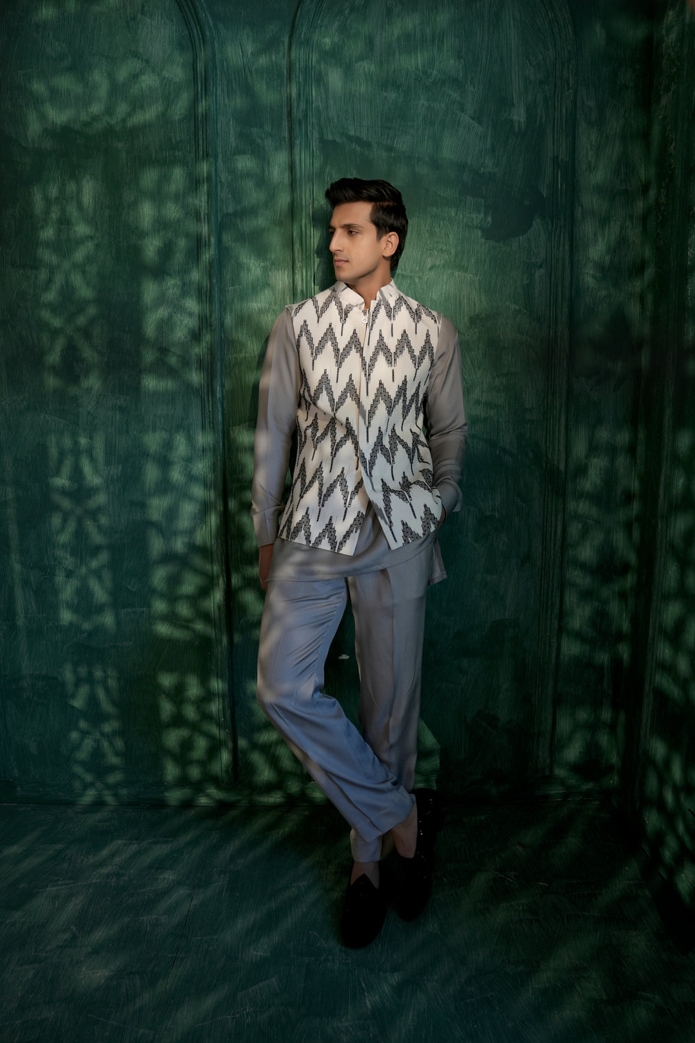 White Ikat Bandi Set