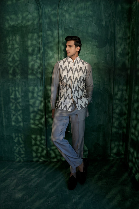 White Ikat Bandi Set