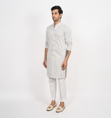 Chikankari Grey Kurta Set