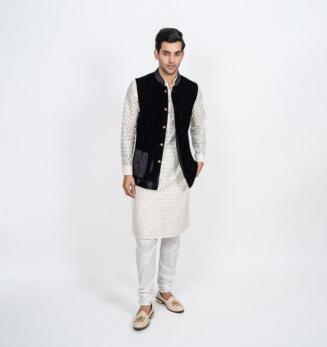 Black Velvet Bandhgala over Kurta Set