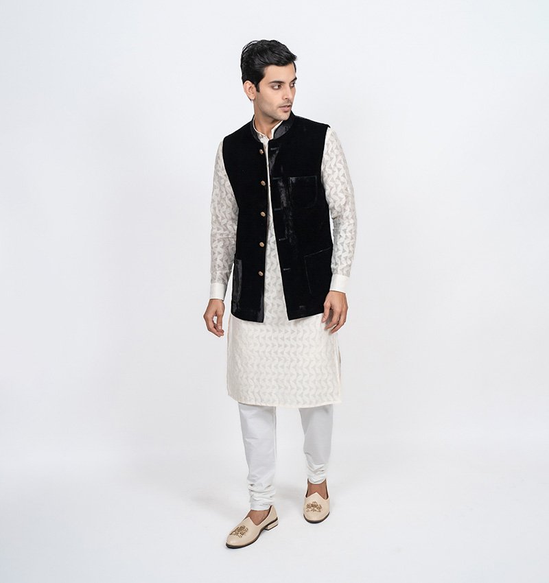 Black Velvet Bandhgala over Kurta Set