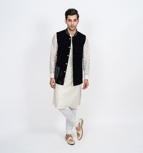 Black Velvet Bandhgala over Kurta Set