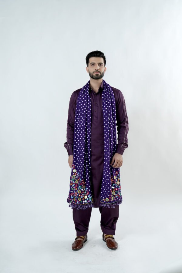 Pathani Kurta Set with Bandhani Stole - Image 4