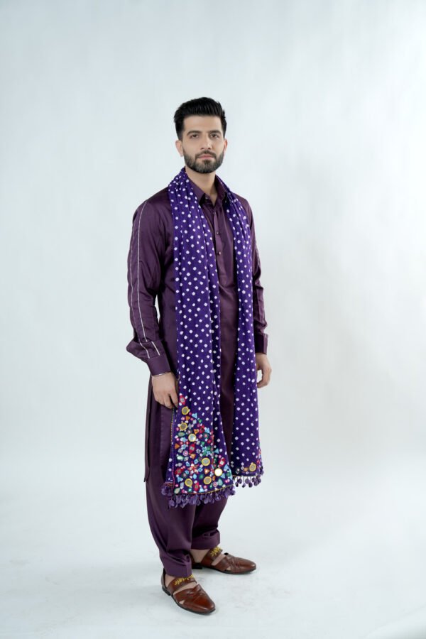 Pathani Kurta Set with Bandhani Stole