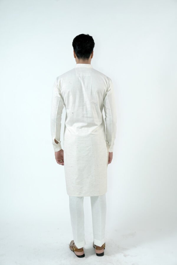 Ivory Kurta Set with Multi Coloured Hand Made Buttons - Image 6