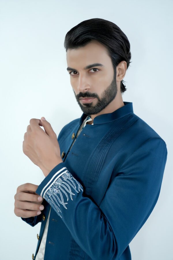 Noir Blue Sherwani Set - Image 7