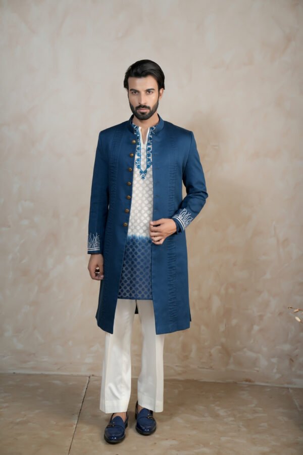 Noir Blue Sherwani Set - Image 3