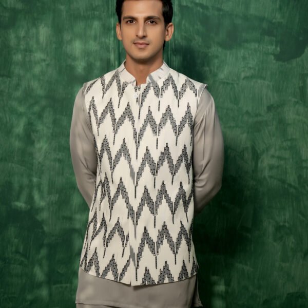 White Ikat Bandi Set