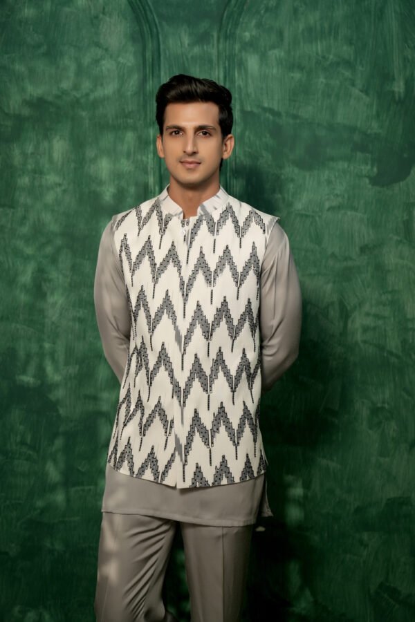 White Ikat Bandi Set