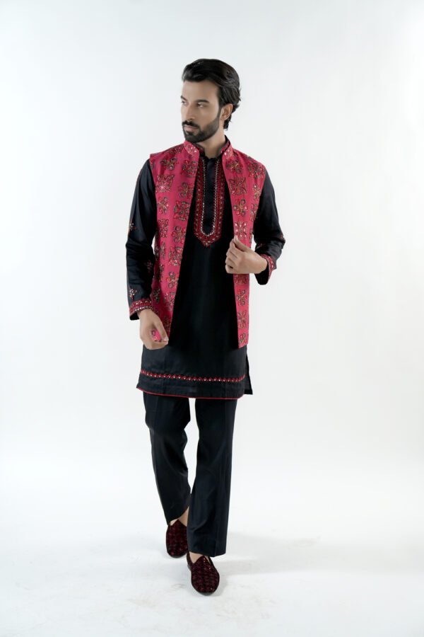 Ruby Red Ajrak Kurta Set - Image 4