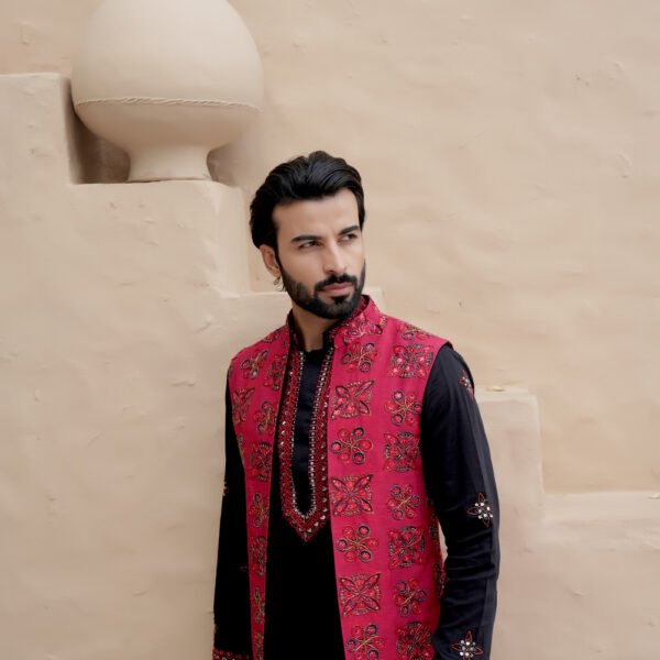 Ruby Red Ajrak Kurta Set