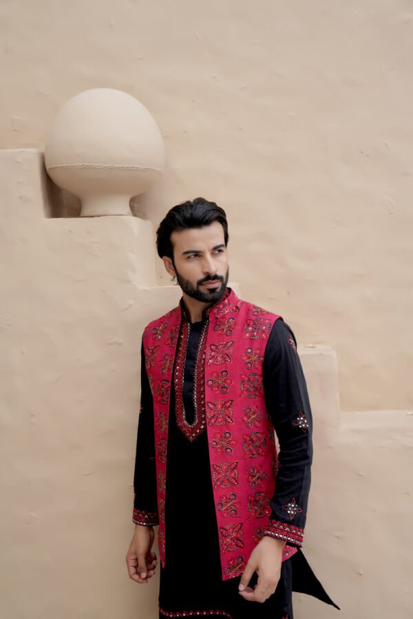 Ruby Red Ajrak Kurta Set